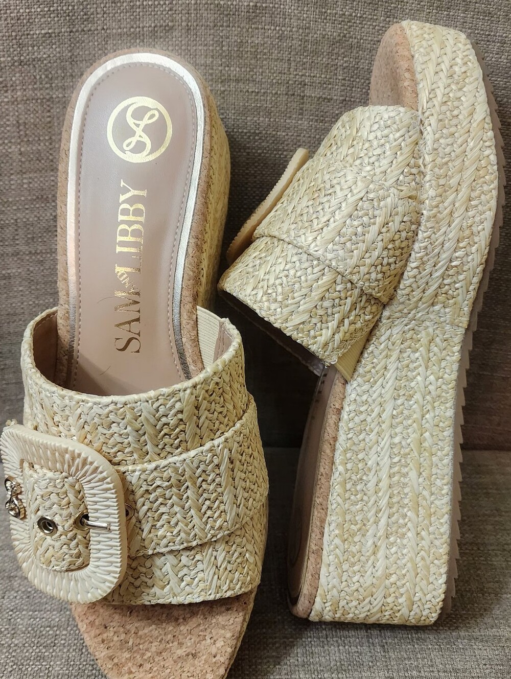 Natural Raffia Platform Slide with Buckle - Picture 5 of 6